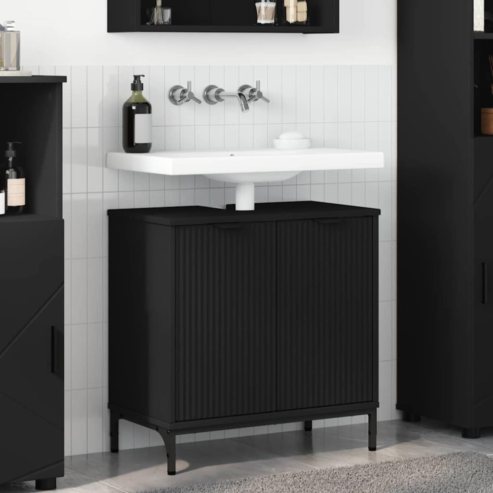 vidaXL Ντουλάπα Νιπτήρα Mπάνιου Μαύρο 60,5x33,5x61 εκ 1 τεμ.