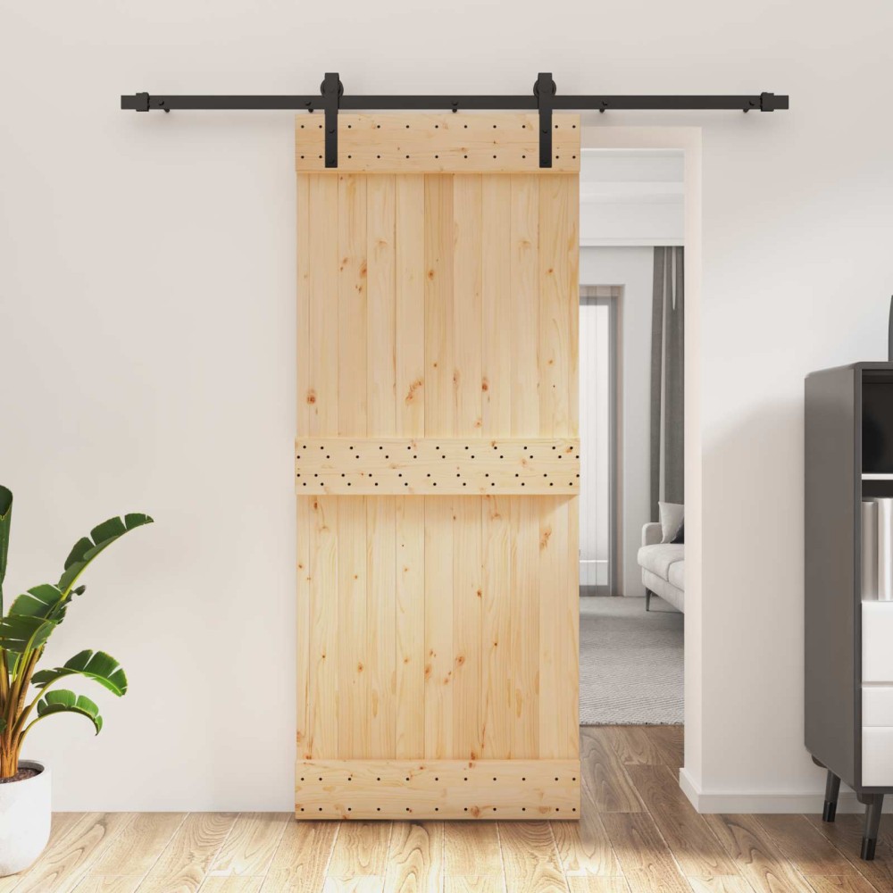 vidaXL Συρόμενη Πόρτα Φυσικό και Μαύρο 85 x 210 cm