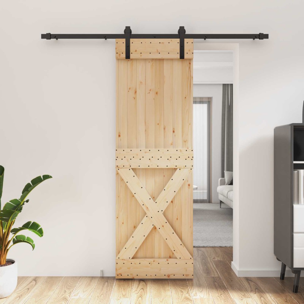 vidaXL Συρόμενη Πόρτα Φυσικό και Μαύρο 70 x 210 cm