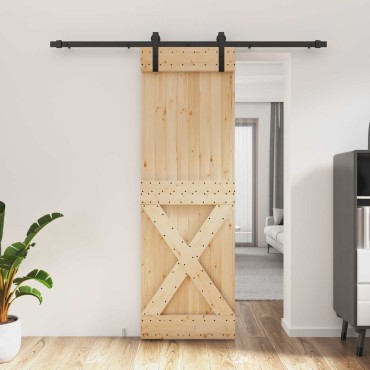 vidaXL Συρόμενη Πόρτα Φυσικό και Μαύρο 70 x 210 cm