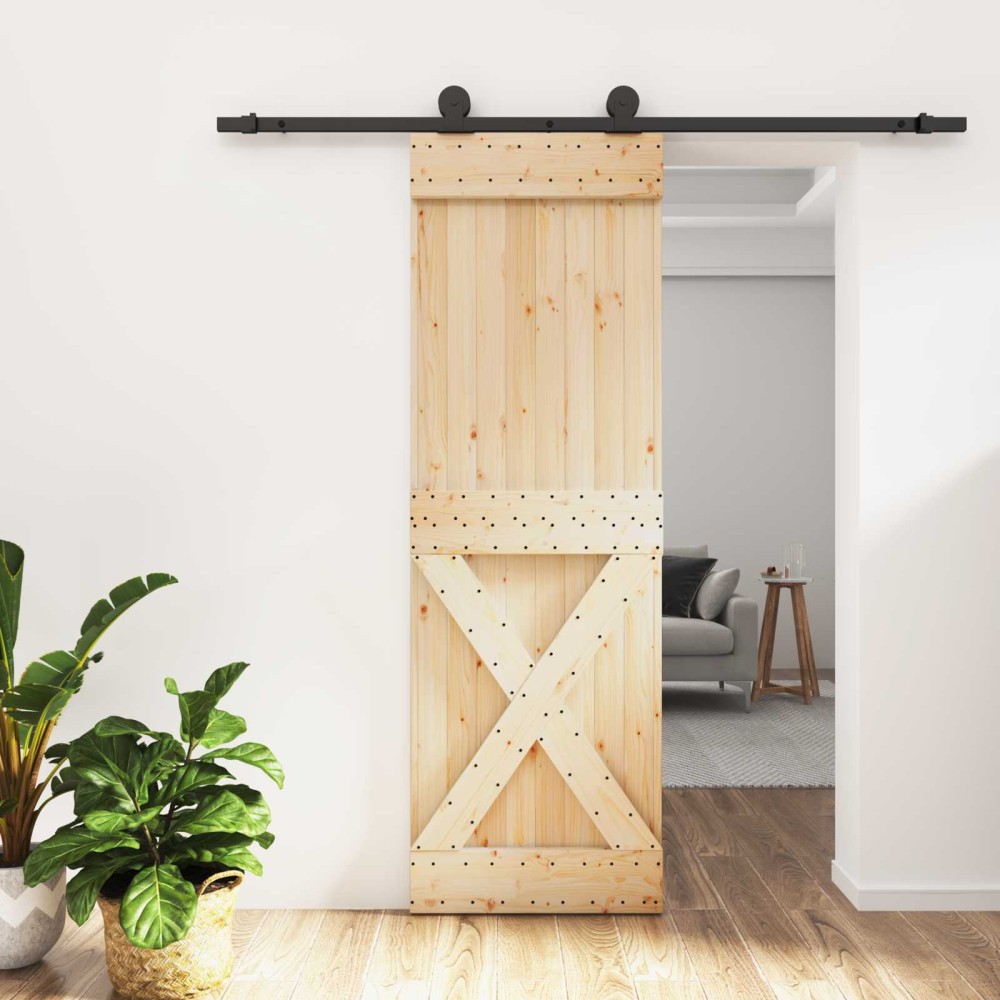 vidaXL Συρόμενη Πόρτα Φυσικό και Μαύρο 70 x 210 cm