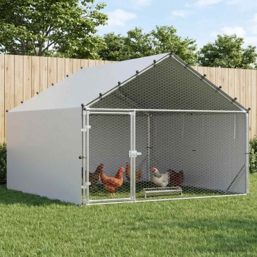 vidaXL Κοτέτσι με Οροφή Ασημί 200 x 200 x 150 cm Γαλβανισμένος Χάλυβας