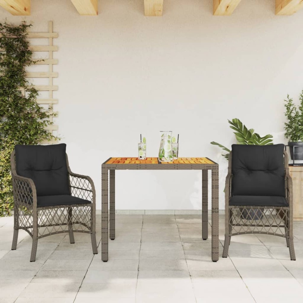 vidaXL Σετ Επίπλων Bistro 3 τεμ. Γκρι Συνθετικό Ρατάν με Μαξιλάρια 48x51cm vidaXL Σετ Επίπλων Bistro 3 τεμ. Γκρι Συνθετικό Ρατάν με Μαξιλάρια 48x51cm