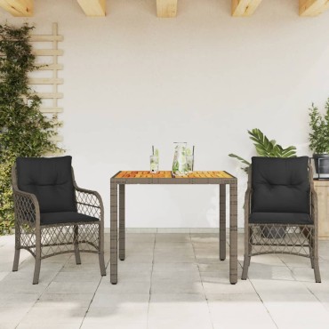 vidaXL Σετ Επίπλων Bistro 3 τεμ. Γκρι Συνθετικό Ρατάν με Μαξιλάρια 48x51cm