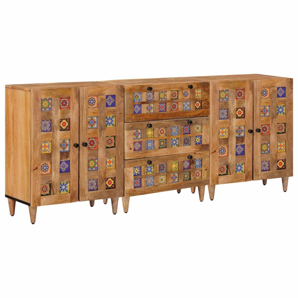 vidaXL Πλαϊνό γραφείο 3 τεμ. 60x33,5x75cm Στερεό ξύλο μάνγκο