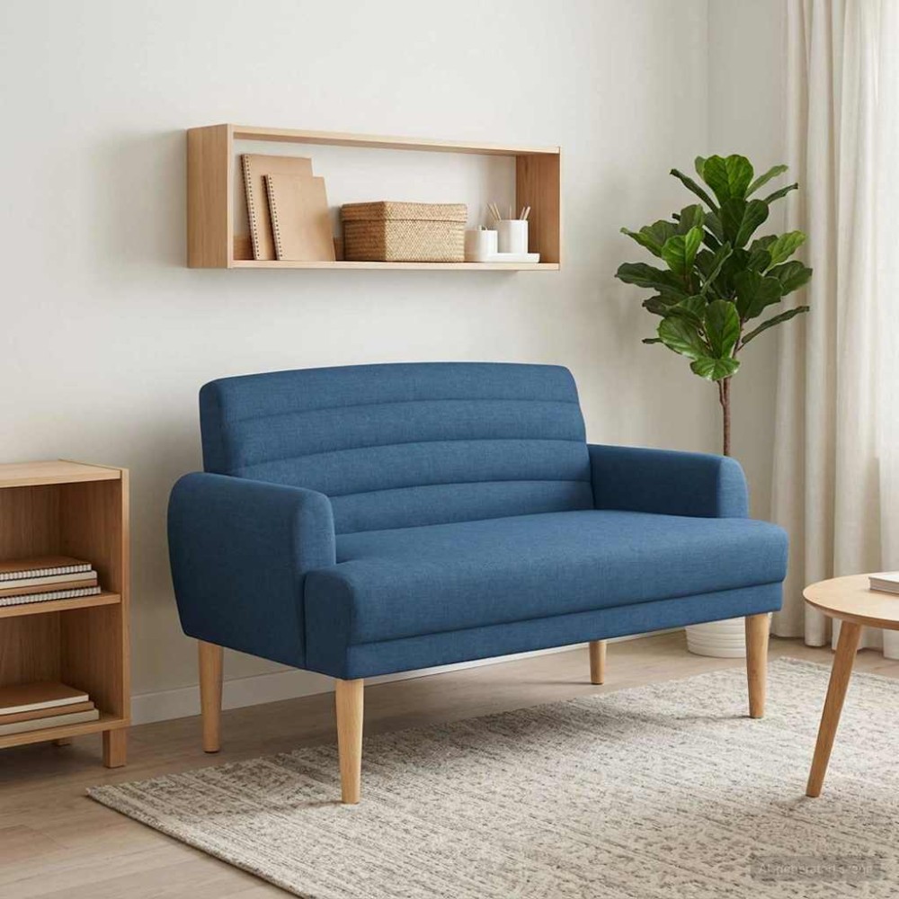vidaXL Love seat με κουμπιά Μπλε 116x67x80cm Ύφασμα