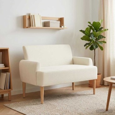 vidaXL Love seat με κουμπιά Κρεμ 116x67x81cm Υφασμάτινο Κορντουρά