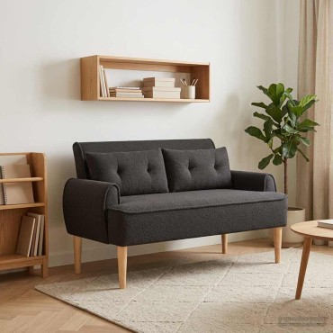 vidaXL Love seat με κουμπιά Μαύρο 117x67x77cm Μπουκλέ