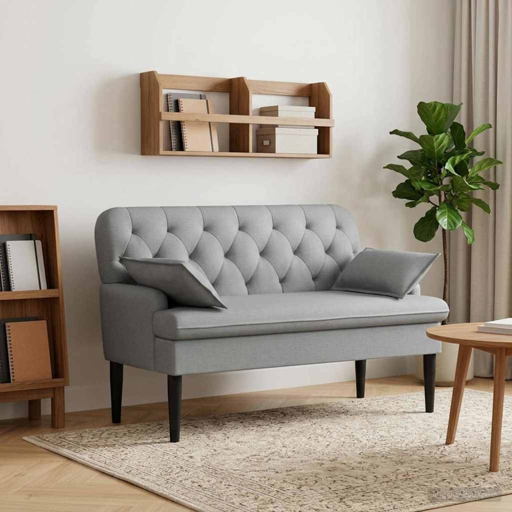 vidaXL Love seat με κουμπιά Ανοιχτό γκρι 111x68x80cm Ύφασμα