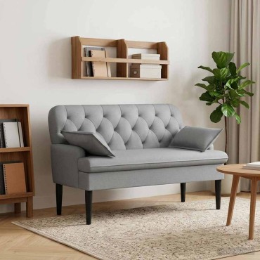 vidaXL Love seat με κουμπιά Ανοιχτό γκρι 111x68x80cm Ύφασμα
