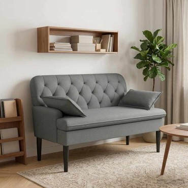 vidaXL Love seat με κουμπιά Σκούρο Γκρι 111x68x80cm Ύφασμα
