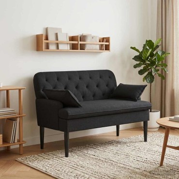 vidaXL Love seat με κουμπιά Μαύρο 111x68x80cm Ύφασμα