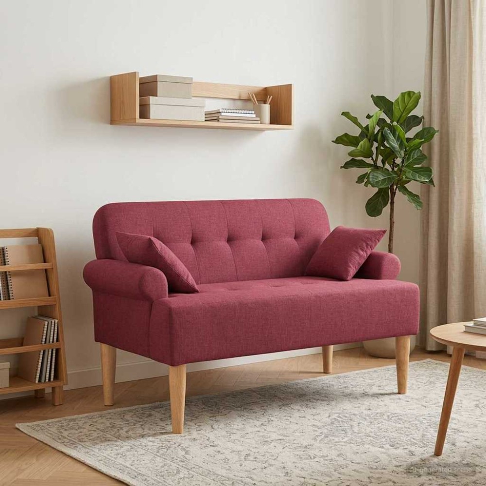 vidaXL Love seat με κουμπιά Κόκκινο 120x65x79cm Ύφασμα