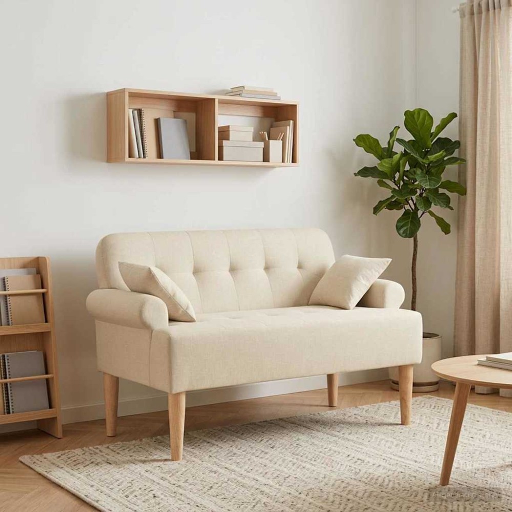 vidaXL Love seat με κουμπιά Κρεμ 120x65x79cm Ύφασμα