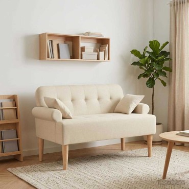 vidaXL Love seat με κουμπιά Κρεμ 120x65x79cm Ύφασμα