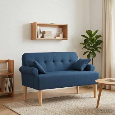 vidaXL Love seat με κουμπιά Μπλε 120x65x79cm Ύφασμα