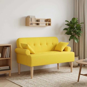 vidaXL Love seat με κουμπιά Ανοιχτό Κίτρινο 120x65x79cm Ύφασμα