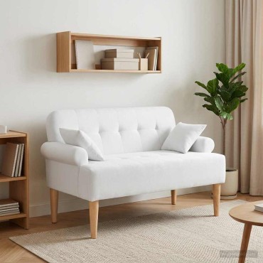 vidaXL Love seat με κουμπιά Λευκό 120x65x79cm Ύφασμα