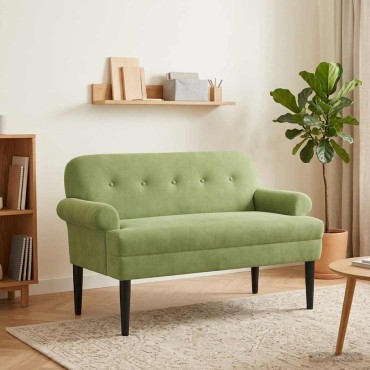 vidaXL Love seat με κουμπιά Ανοιχτό Πράσινο 120x66x78cm Βελούδο