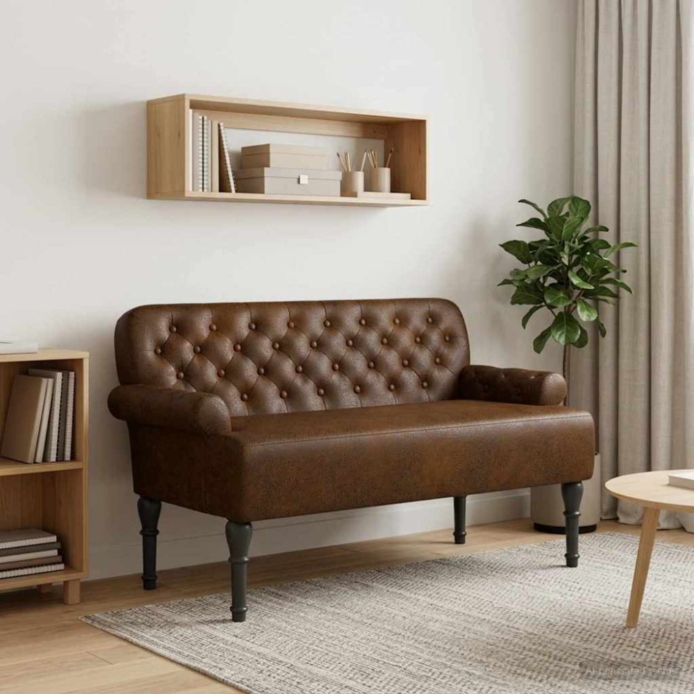 vidaXL Love seat με κουμπιά Καφέ 120x65x78 εκ