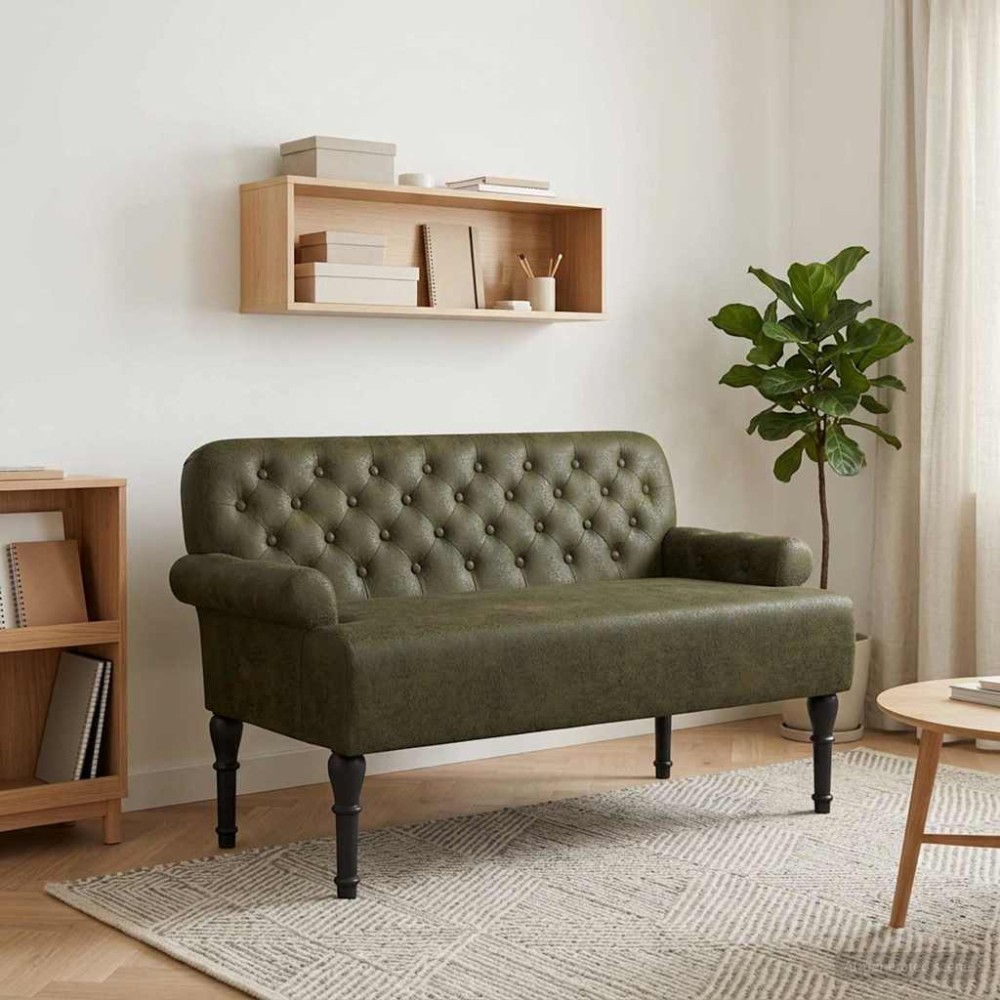 vidaXL Love seat με κουμπιά Στρατιωτικό Πράσινο 120x65x78 εκ