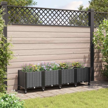 vidaXL Κήπος Γλαστράκι με Ροδάκια Μαύρο 160 x 40 x 44 εκ PP