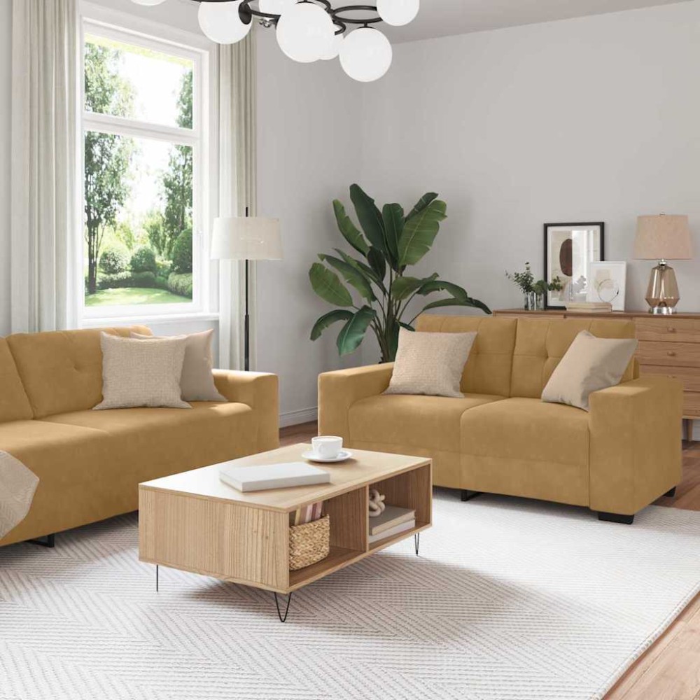 vidaXL Σετ Καναπέ 3 τεμ. Καφέ Βελούδο 221x80x80cm  Τριθέσιος
