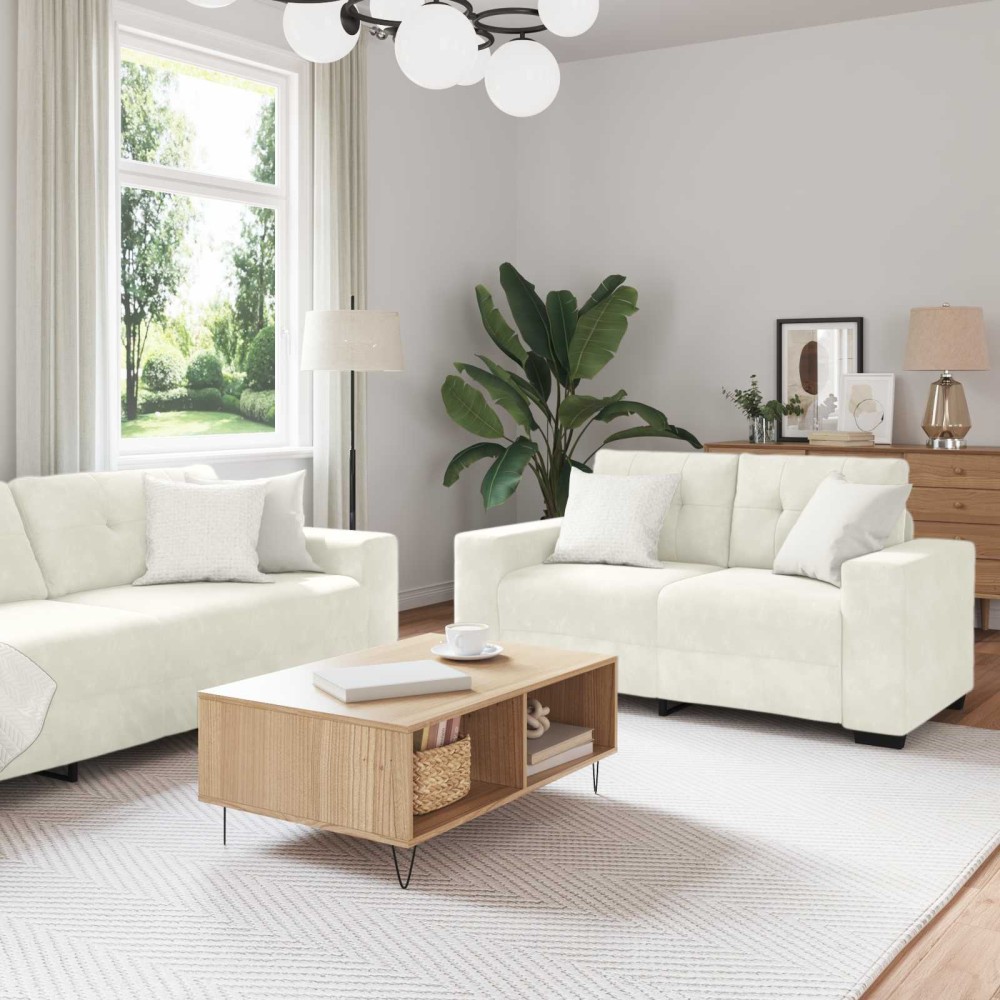 vidaXL Σετ Καναπέ 3 τεμ. Κρεμ Βελούδο 221x80x80cm  Τριθέσιος