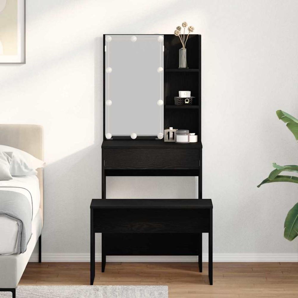 vidaXL Σετ Τραπέζι Μακιγιάζ LED 2 τεμ. Μαύρη Οξυά 60x40x140cm