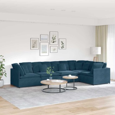 vidaXL Μοντέρνος Καναπές με Μαξιλάρια, Μπλε Βελούδο 400x200x64cm