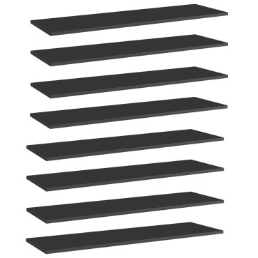 vidaXL Ράφια Βιβλιοθήκης 8 τεμ. Γυαλ. Μαύρο 100x30x1,5cm Μοριοσανίδα