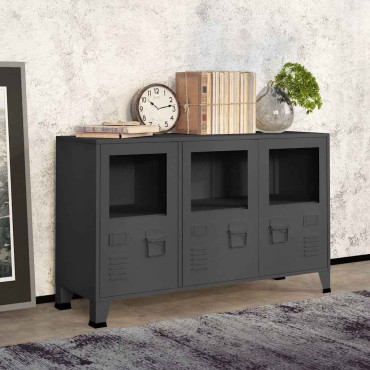 vidaXL Μπουφές Βιομηχανικό Στιλ Ανθρακί 105x35x62cm Μέταλλο / Γυαλί 1 τεμ.