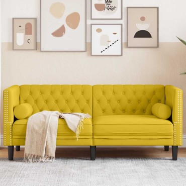 vidaXL Καναπές Chesterfield Διθέσιος με Στηρίγματα από Κίτρινο Βελούδο