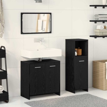 vidaXL Σετ Επίπλων Μπάνιου 3 τεμ. Μαύρη Οξυά 30x30x95cm