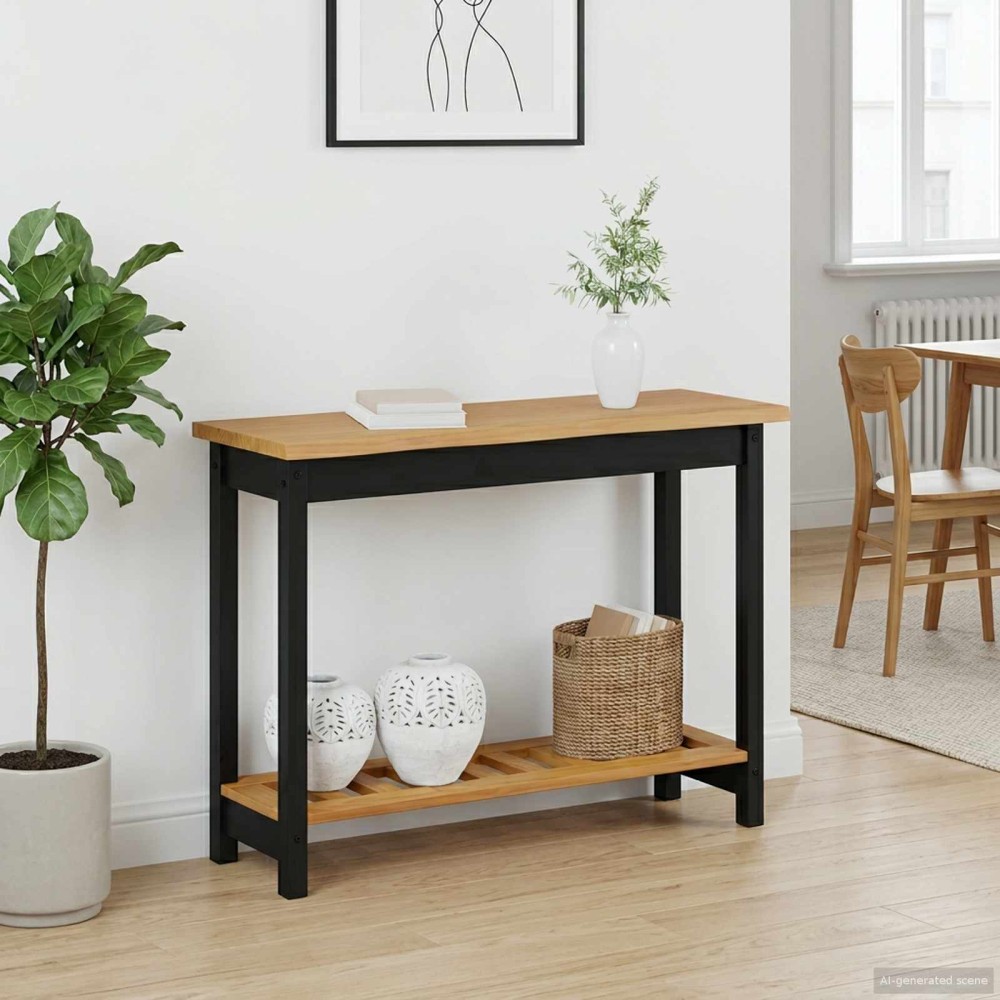 VidaXL Τραπέζι κονσόλας EKAI Μαύρο 112x35x76cm Μασίφ Ξύλο Πεύκου