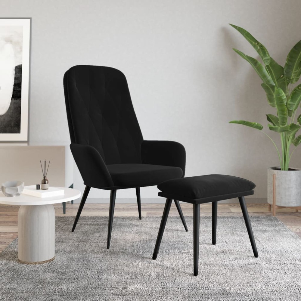 vidaXL Πολυθρόνα Relax με Υποπόδιο Μαύρη Βελούδινη 70x77x98cm 1 τεμ.