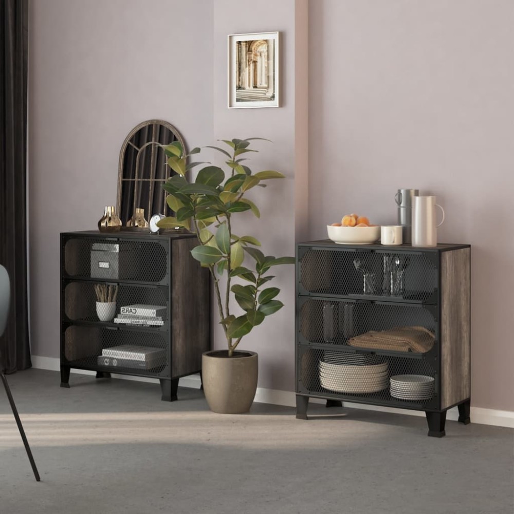 vidaXL Ντουλάπια Αποθήκευσης 2 τεμ. Γκρι 72x36x82cm Μέταλλο/MDF