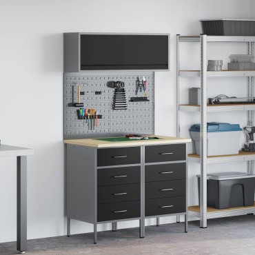 vidaXL Σετ Ντουλάπας Εργασίας με συρτάρι με ράφι 5 τμχ. Μαύρο