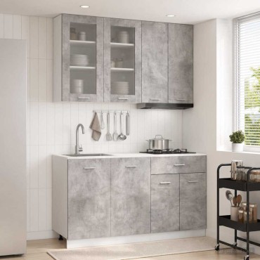 vidaXL Μονάδα κουζίνας LYON 4 pcs Γκρι Σκυροδέματος Επεξεργασμένο Ξύλο