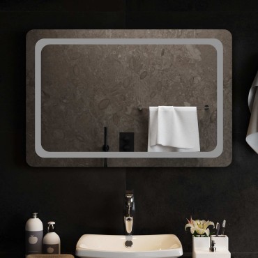 vidaXL Καθρέφτης μπάνιου LED Διαφανές 90 x 60 cm σκληρυμένο γυαλί