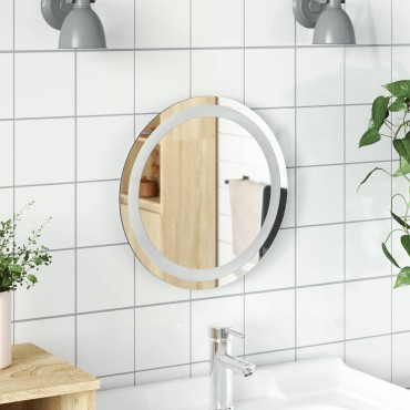vidaXL Καθρέφτης μπάνιου LED Διαφανές Ø 40 cm σκληρυμένο γυαλί