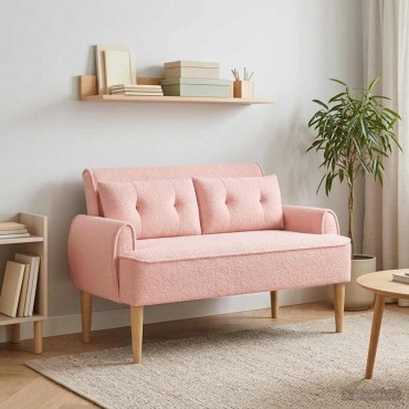 vidaXL Love seat με κουμπιά Ροζ 117x67x77cm Μπουκλέ