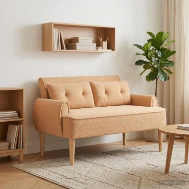 vidaXL Love seat με κουμπιά Μπεζ 117x67x77cm Μπουκλέ