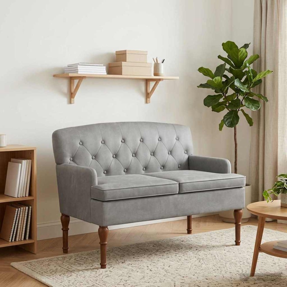 vidaXL Love seat με κουμπιά Ανοιχτό γκρι 111x65x79cm Βελούδο