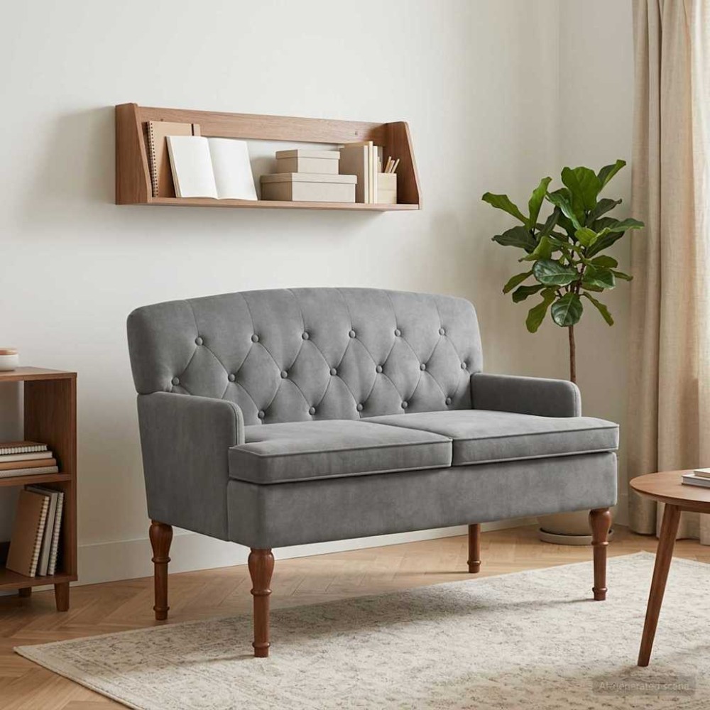 vidaXL Love seat με κουμπιά Σκούρο Γκρι 111x65x79cm Βελούδο