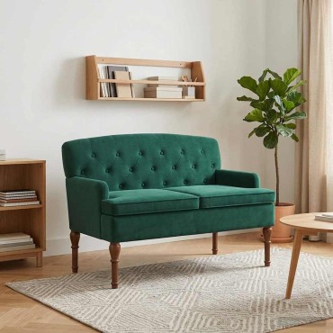 vidaXL Love seat με κουμπιά Σκούρο Πράσινο 111x65x79cm Βελούδο