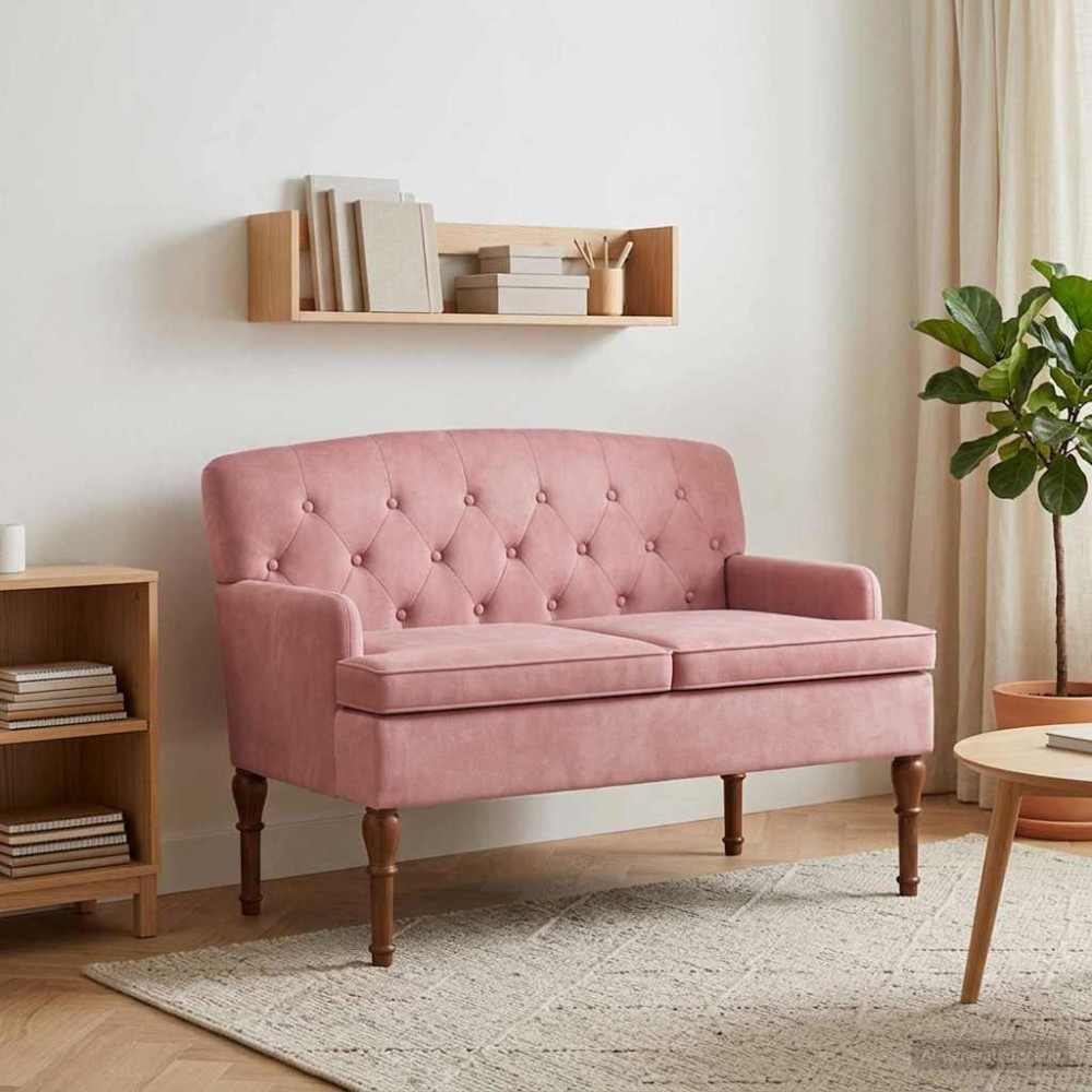 vidaXL Love seat με κουμπιά Ροζ 111x65x79cm Βελούδο