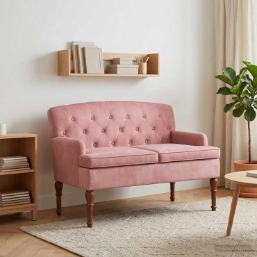 vidaXL Love seat με κουμπιά Ροζ 111x65x79cm Βελούδο