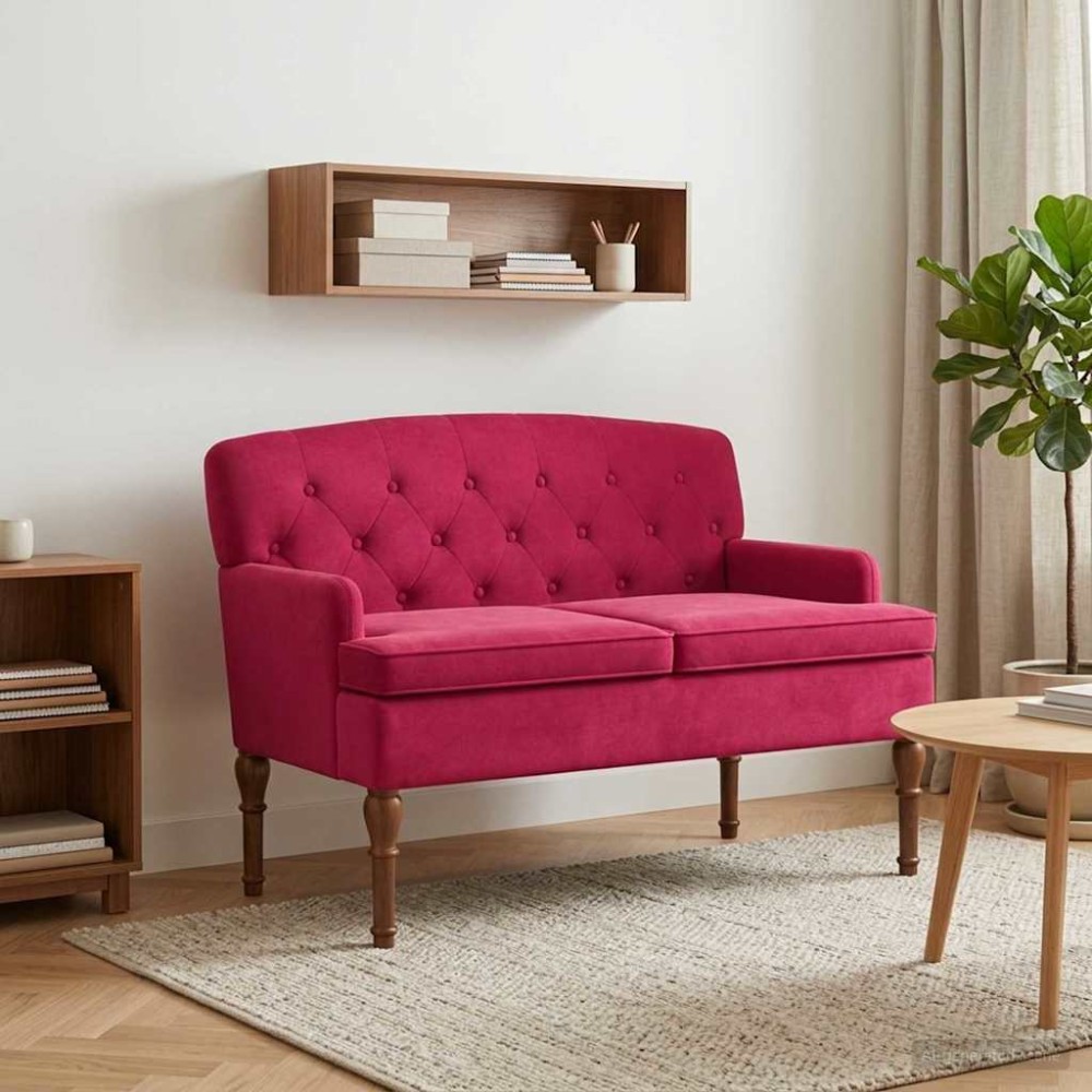 vidaXL Love seat με κουμπιά Κόκκινο 111x65x79cm Βελούδο