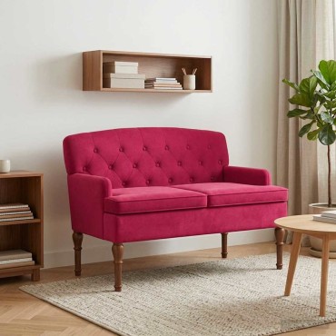 vidaXL Love seat με κουμπιά Κόκκινο 111x65x79cm Βελούδο